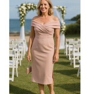 Theia Off the Shoulder Midi Dress Size 12 EUC